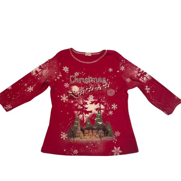 Studio Gem Top Women Large Ugly Christmas Tree Holiday Festive Snow Flakes Shirt - Picture 6 of 10